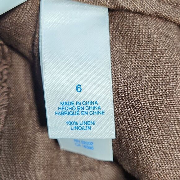 📐☔️🐞Liz Claiborne Brown Audra Linen Cropped Pants Size 6 - Picture 10 of 11